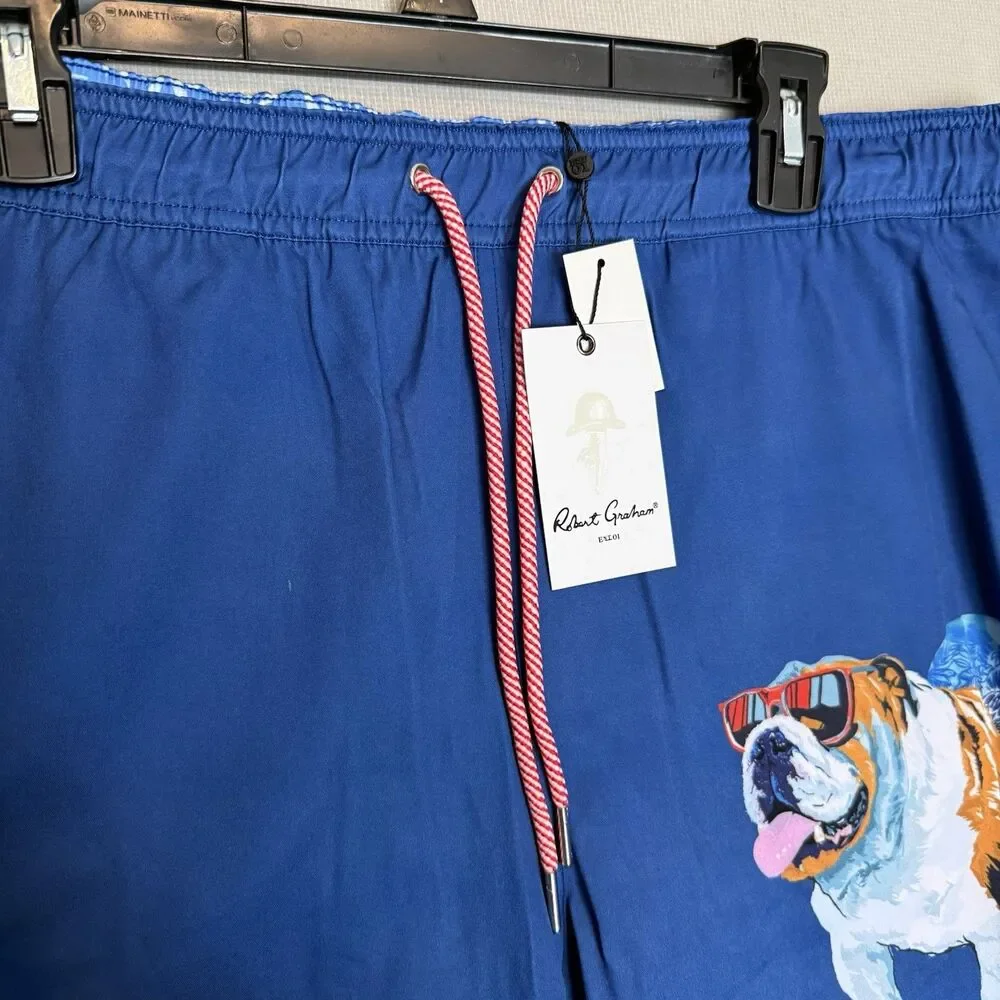 Robert Graham True Blue ‘Bulldog w/Shades’ Swim Trunks Men’s Extra Large NWT $98